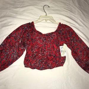Floral Print Off-Shoulder Long-Sleeve Crop Top